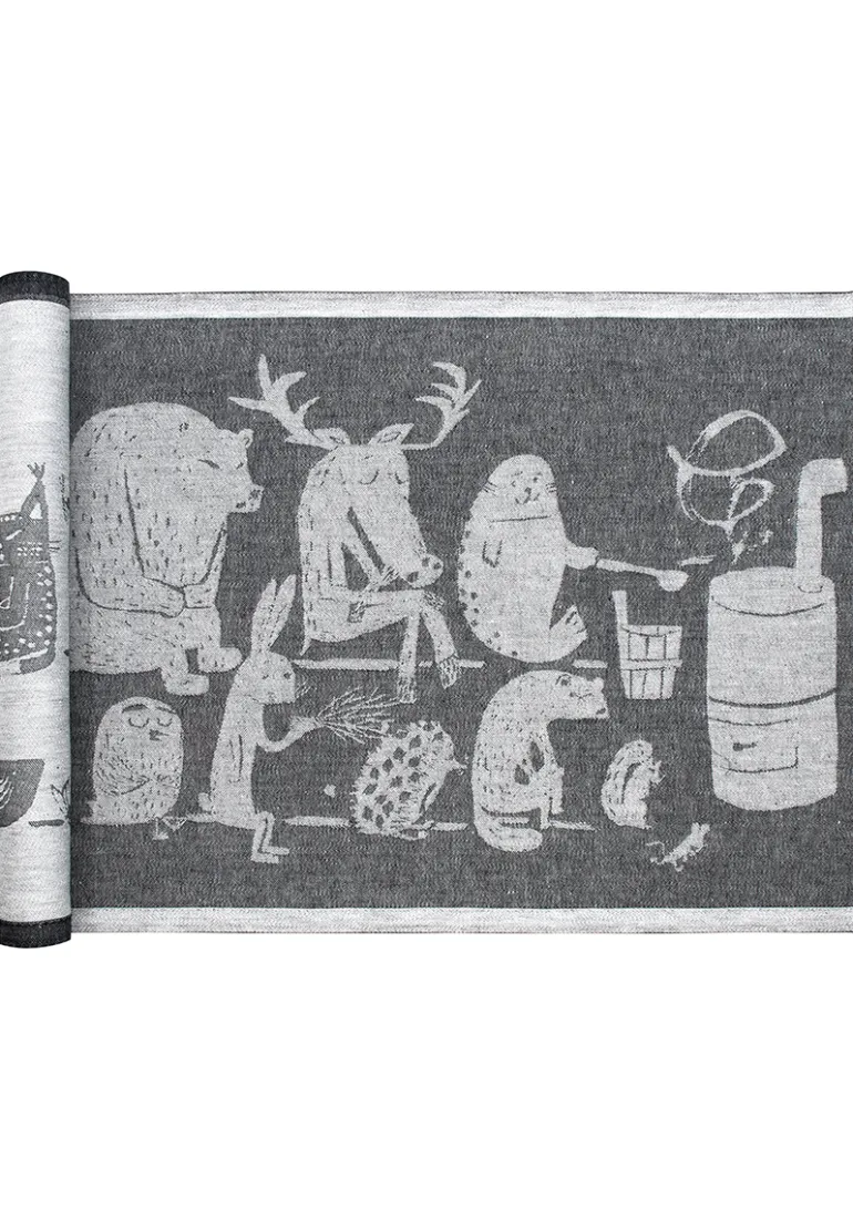 ELÄINTEN SAUNA laudeliina, valko-musta 46 x 150 cm
